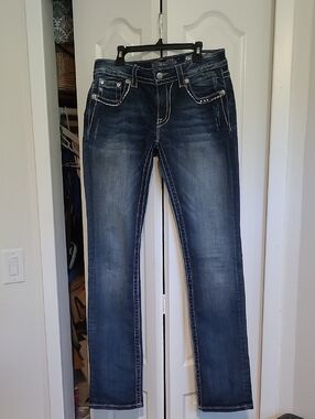 Miss Me Jeans 29 Straight Denim Pockets Rhinestones
